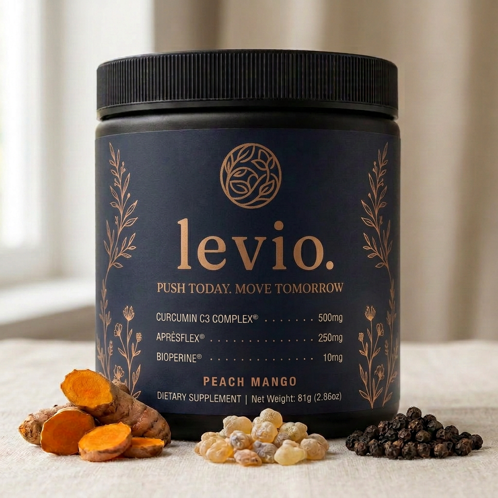 Levio tub surrounded by turmeric root, peppercorns and boswellia foliage